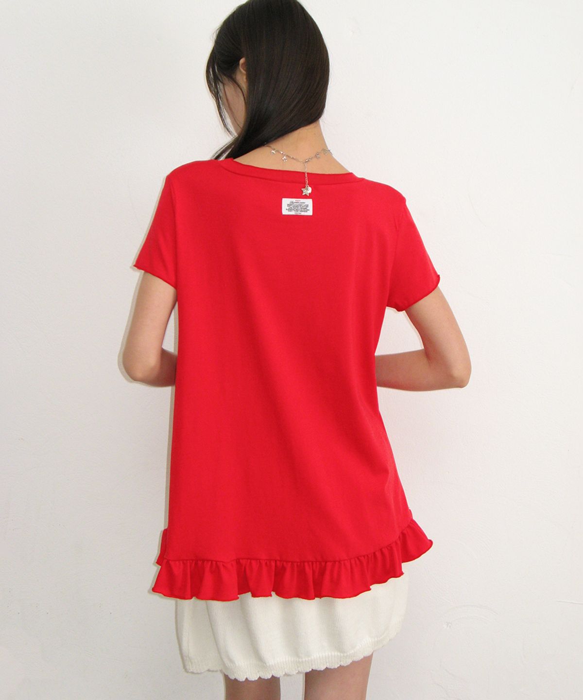 론론(RONRON) STRING SHIRRING RUFFLE T SHIRT RED