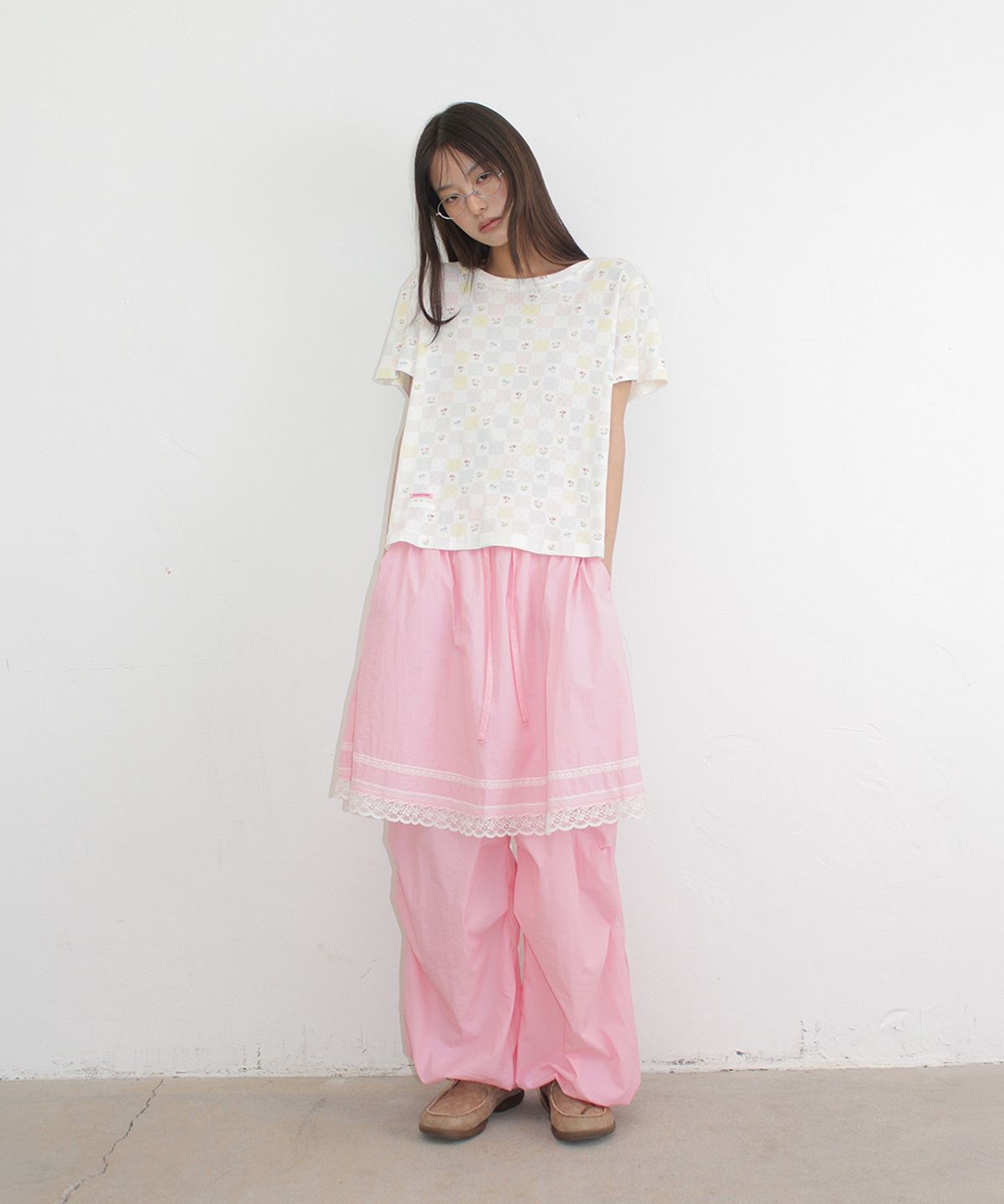 론론(RONRON) CUBE PATTERN EYELET HALF SLEEVE T SHIRT WHITE