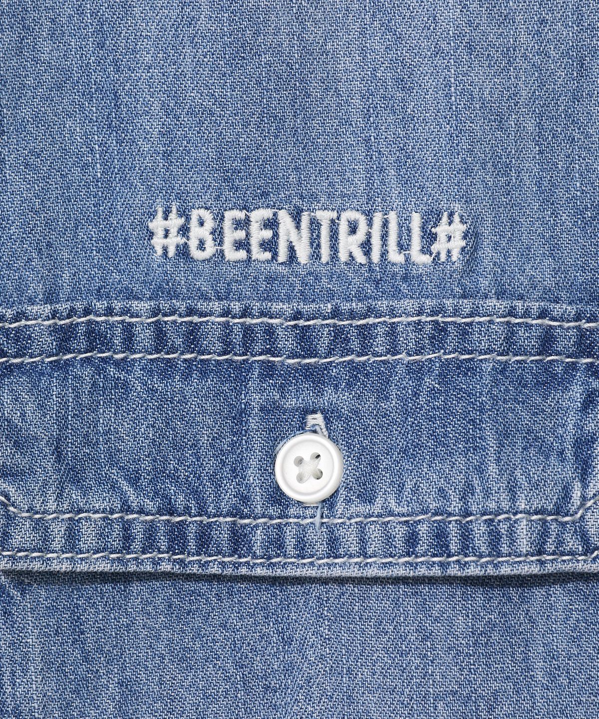 빈트릴(BEENTRILL) 우먼스 에센셜 데님 반팔 셔츠(라이트 인디고)