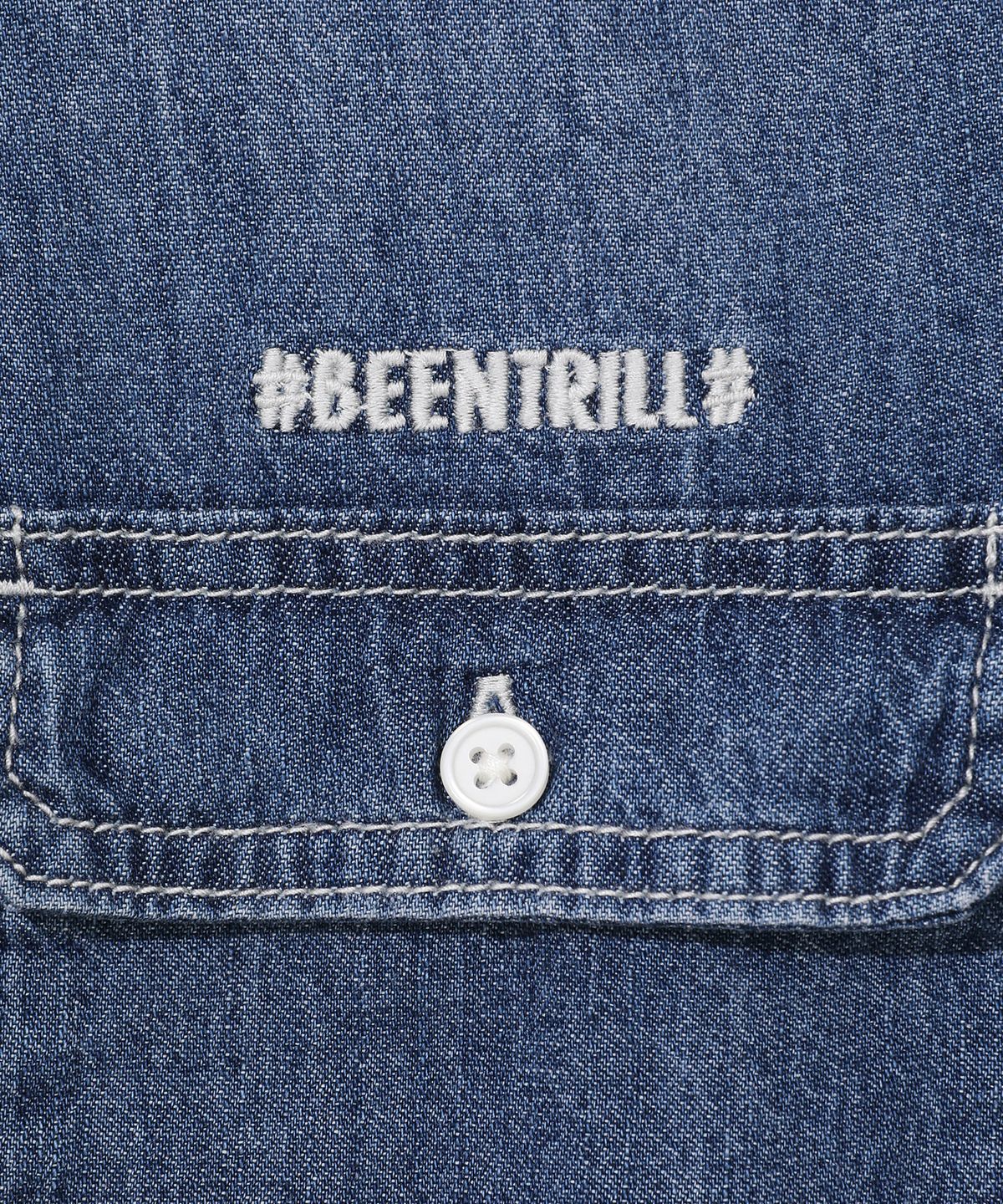 빈트릴(BEENTRILL) 우먼스 에센셜 데님 반팔 셔츠(인디고)