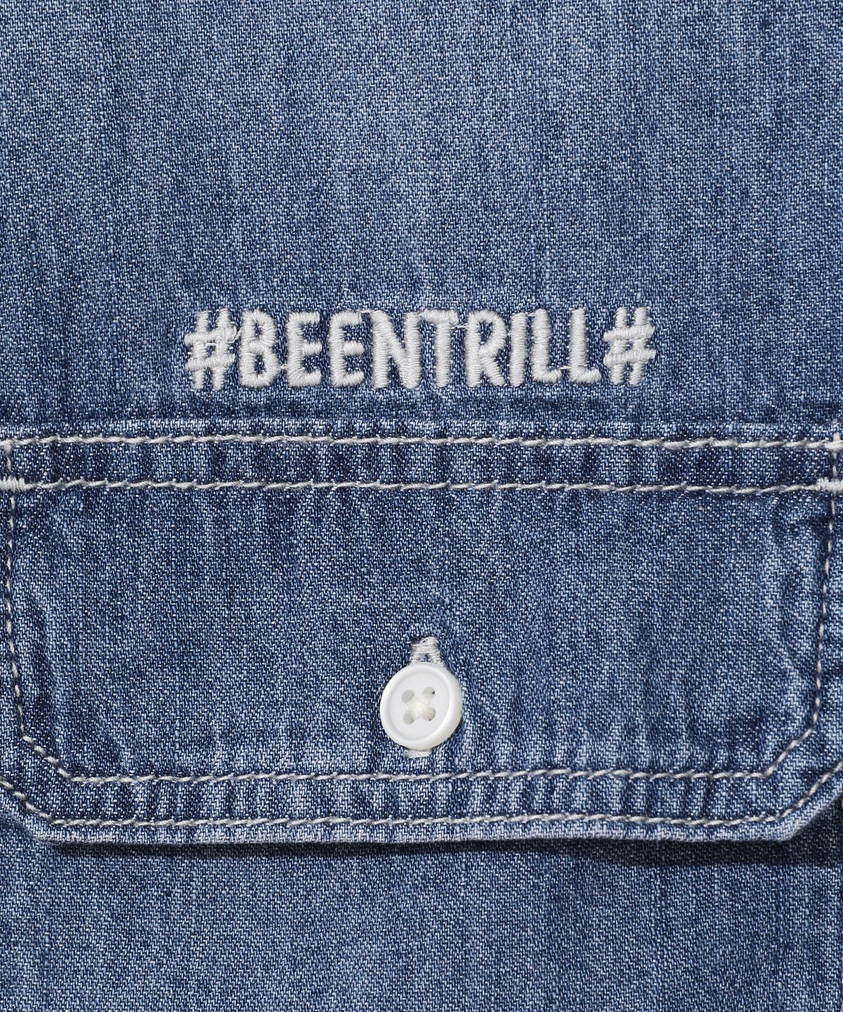 빈트릴(BEENTRILL) 에센셜 데님 반팔 셔츠(라이트 인디고)