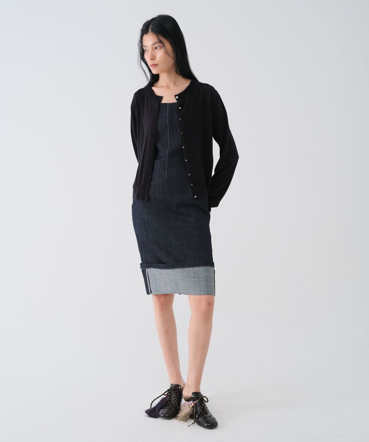 센토르(CENTAUR.KR) TURN-UP DENIM BUSTIER DRESS_BLUE