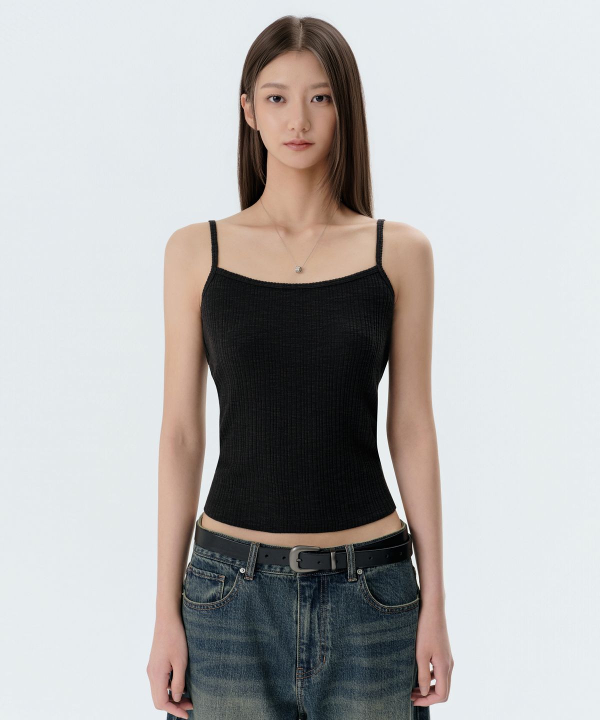 무신사 스탠다드 우먼(MUSINSA STANDARD WOMAN) 우먼즈 슬럽 리브드 탑 가디건 세트 [블랙]