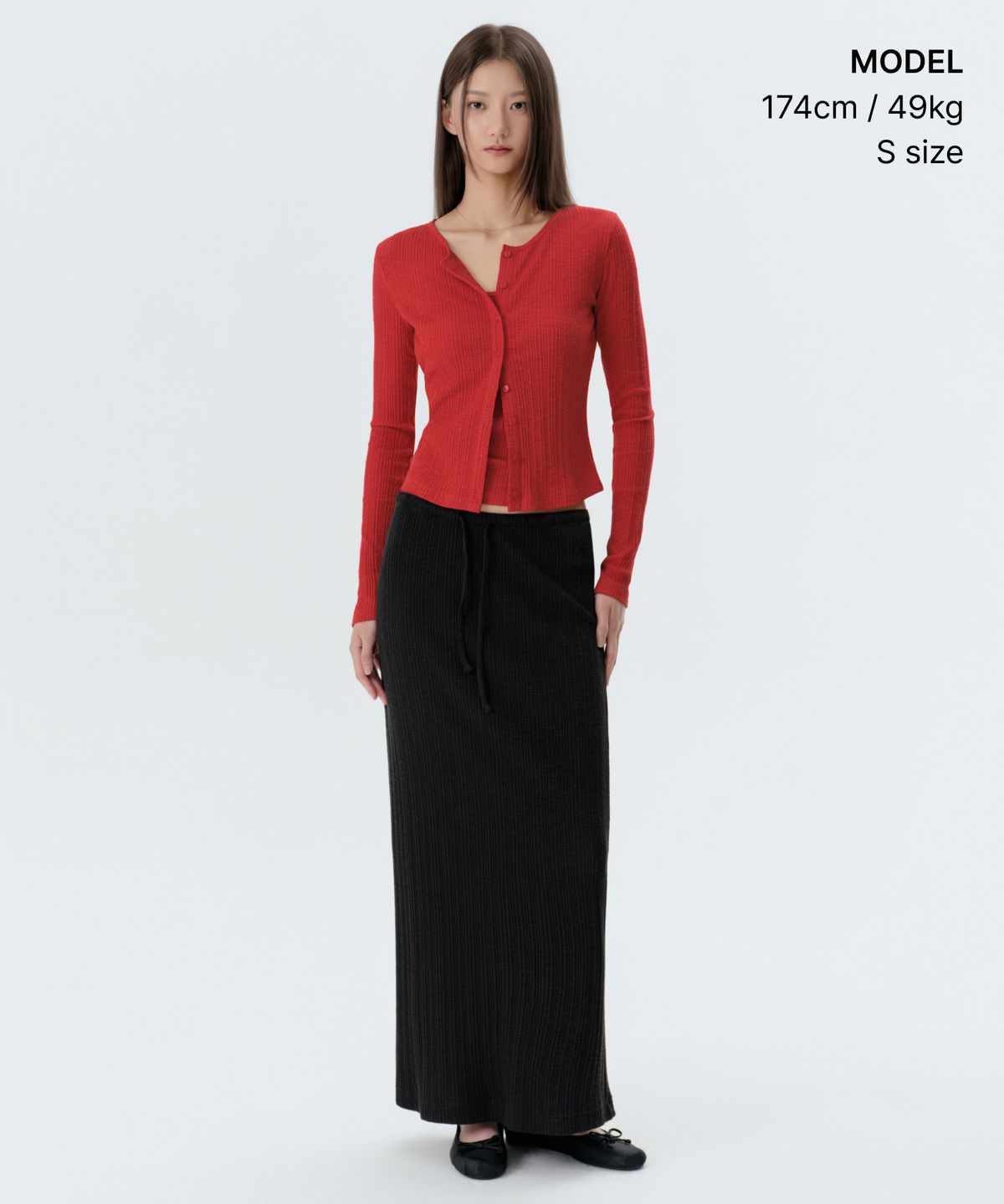 무신사 스탠다드 우먼(MUSINSA STANDARD WOMAN) 우먼즈 슬럽 리브드 맥시 스커트 [블랙]