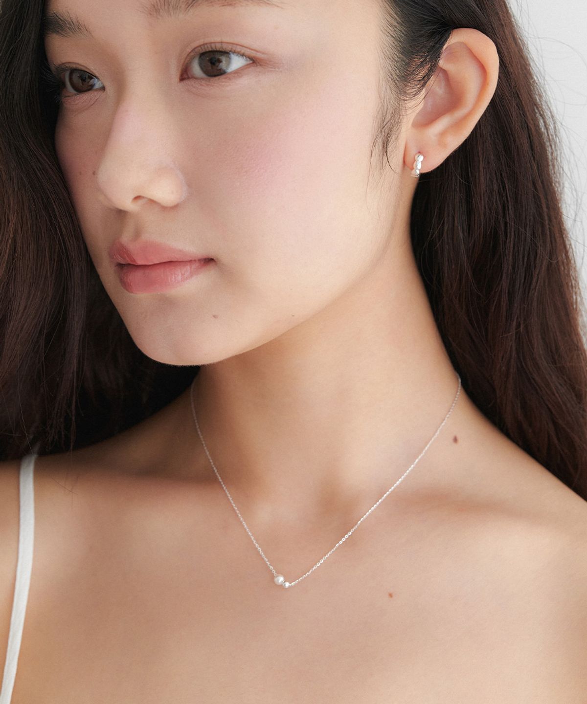 오블라(OVLA) (SILVER 925) twin ball mini pearl necklace JN060
