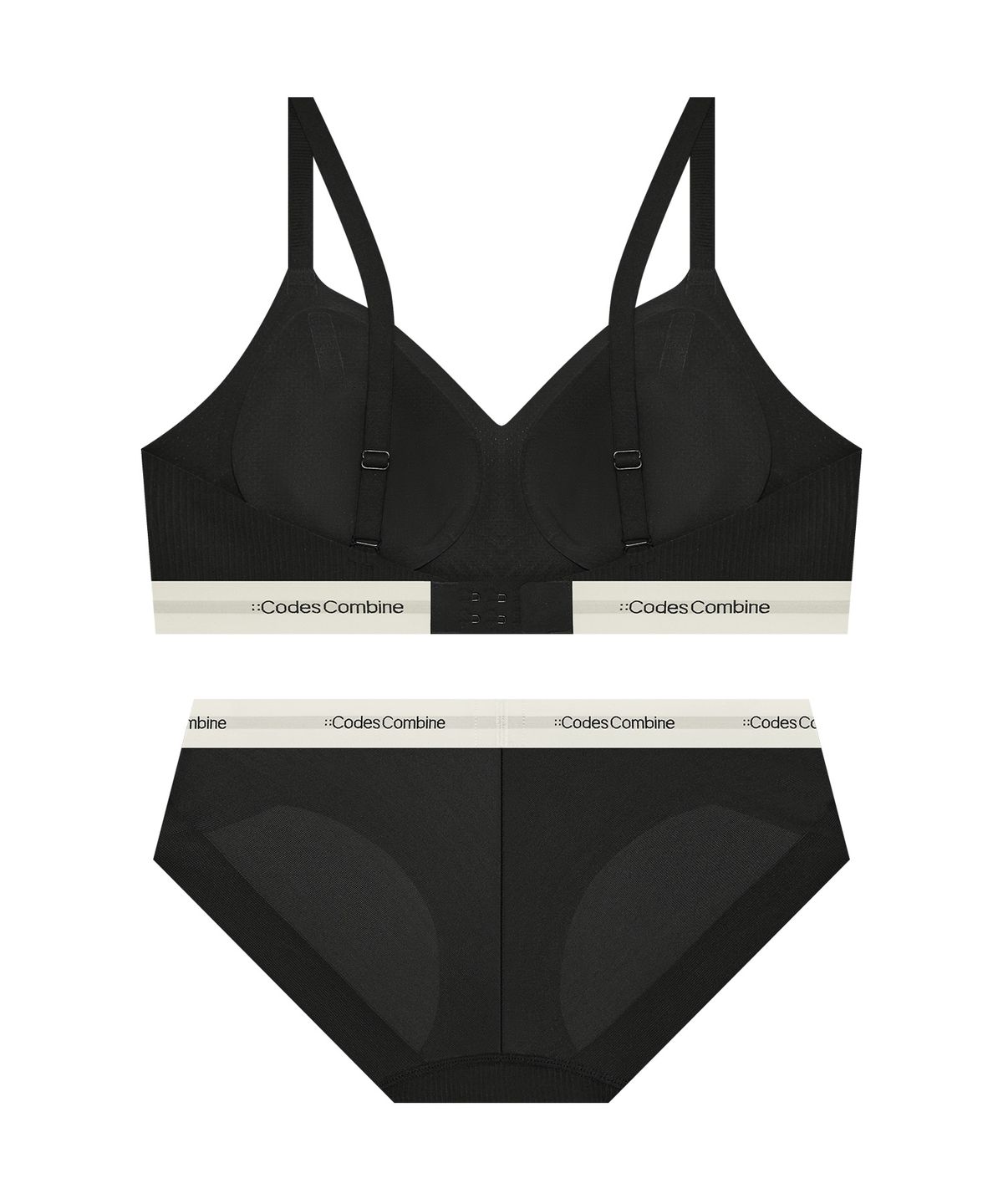 코데즈컴바인 이너웨어(CODES COMBINE INNERWEAR) 쿨 메쉬 소프트골지 노와이어 브라 햄팬티 세트_블랙