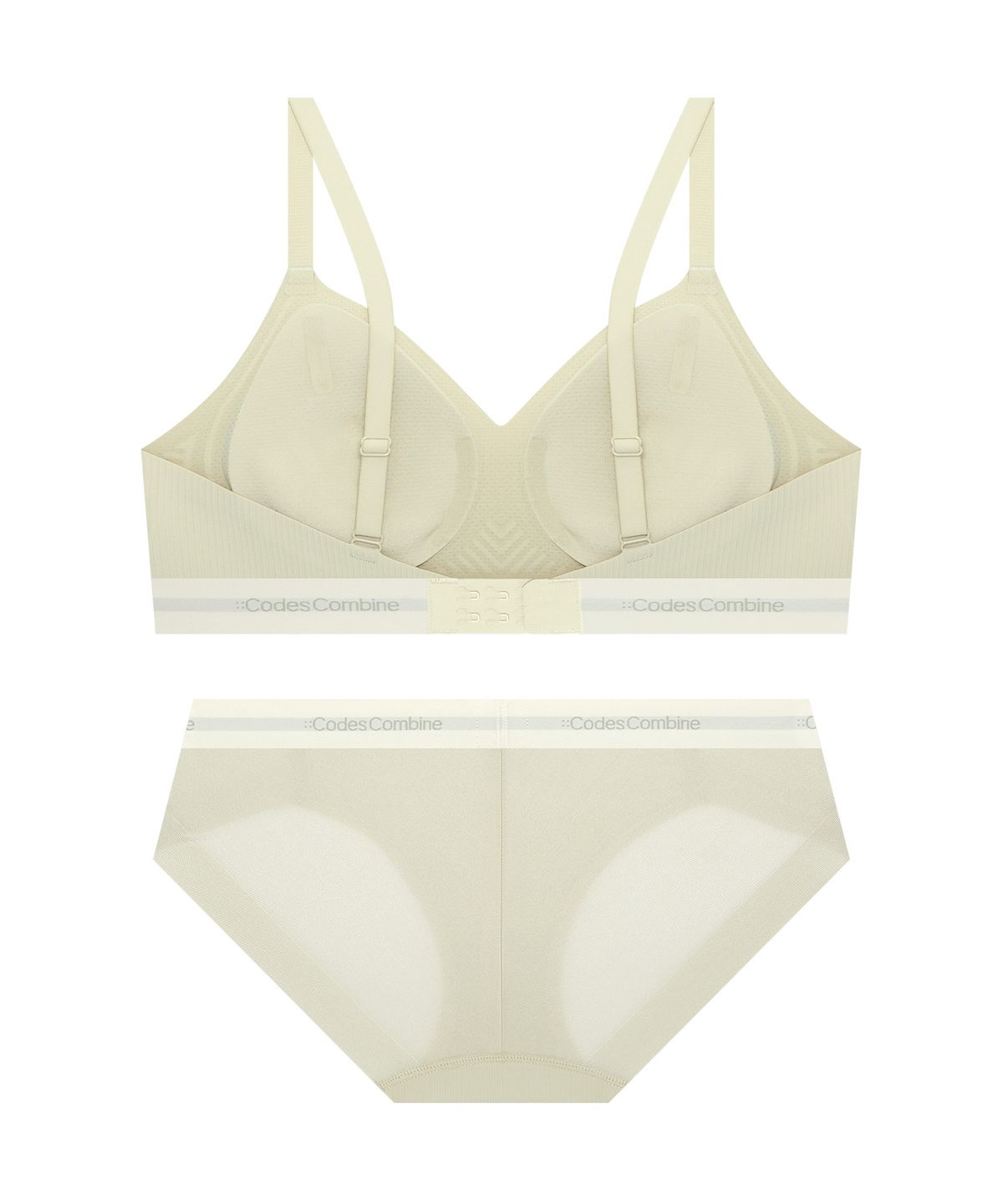 코데즈컴바인 이너웨어(CODES COMBINE INNERWEAR) 쿨 메쉬 소프트골지 노와이어 브라 햄팬티 세트_라이트카키