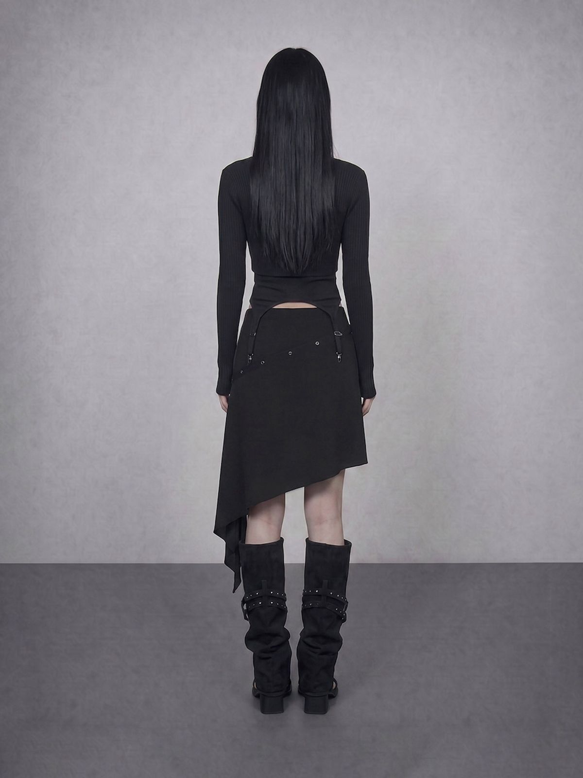 바운더리(BOUNDARY) GLAM SNAP FLARED SKIRT BK_B261MSD103
