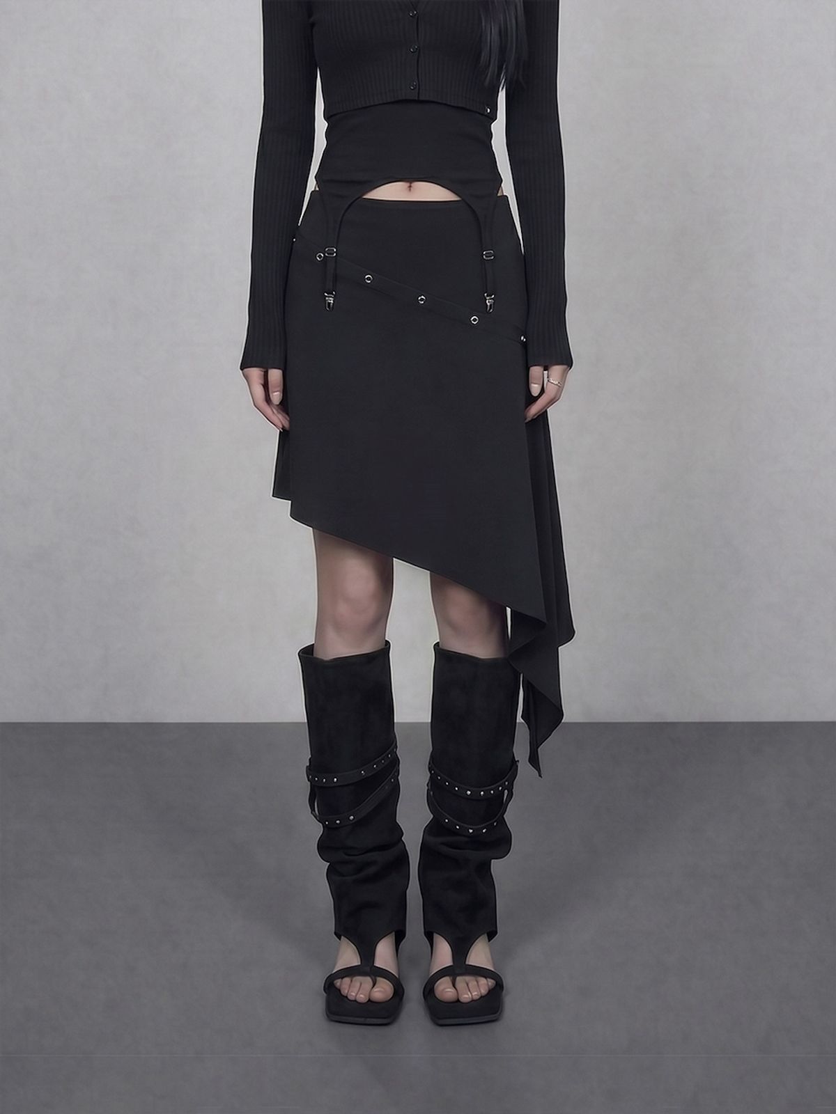 바운더리(BOUNDARY) GLAM SNAP FLARED SKIRT BK_B261MSD103