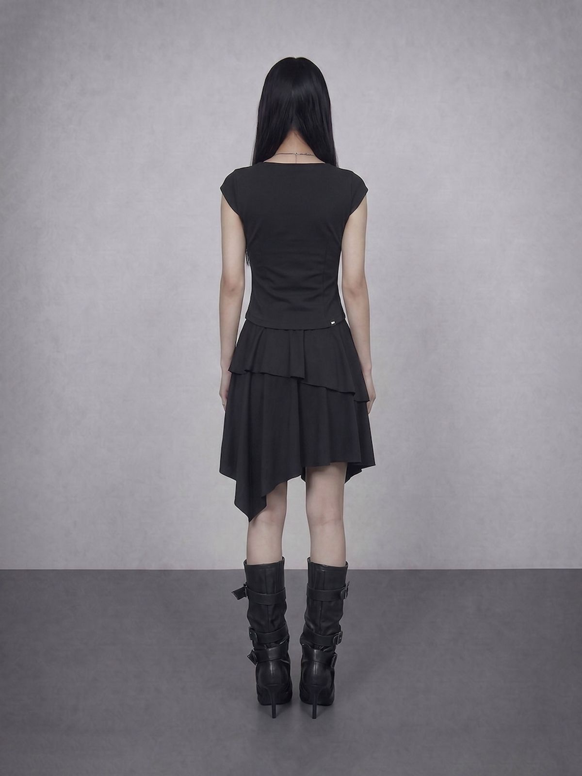 바운더리(BOUNDARY) GLAM DOUBLE LAYER FLARED JERSEY SKIRT BK_B261MSD109