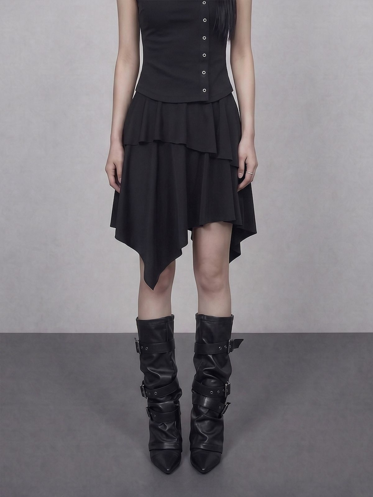 바운더리(BOUNDARY) GLAM DOUBLE LAYER FLARED JERSEY SKIRT BK_B261MSD109
