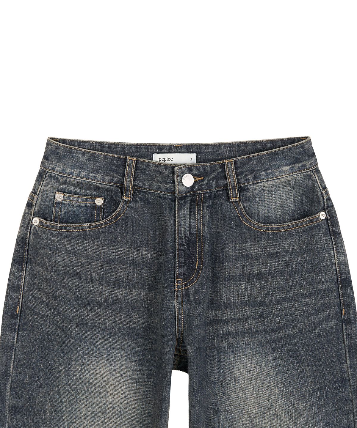 페플리(PEPLEE) Washed Denim Boots Cut Pants (Vintage Blue)