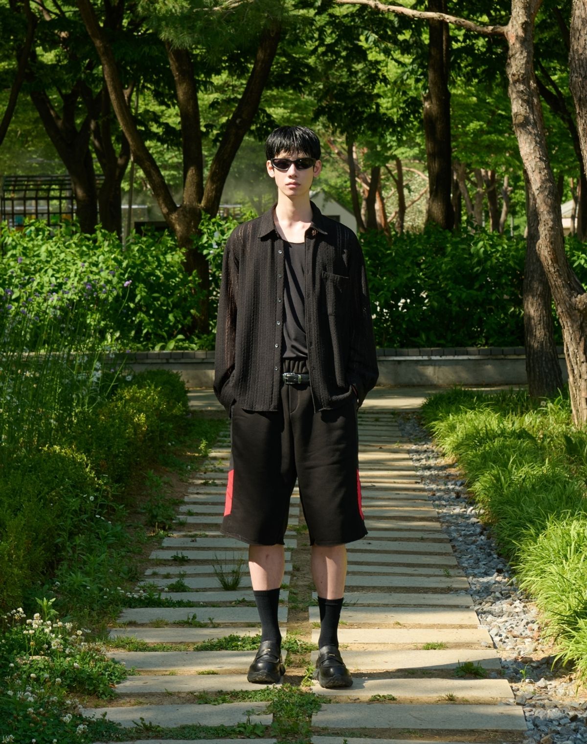 오디너리피플(ORDINARY PEOPLE) RE : Patchline Color Trackers Sweat Half Pants [BLACK]