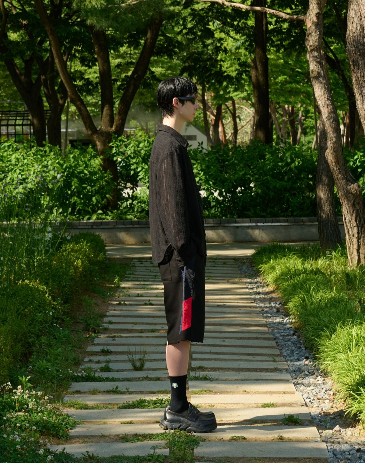 오디너리피플(ORDINARY PEOPLE) RE : Patchline Color Trackers Sweat Half Pants [BLACK]