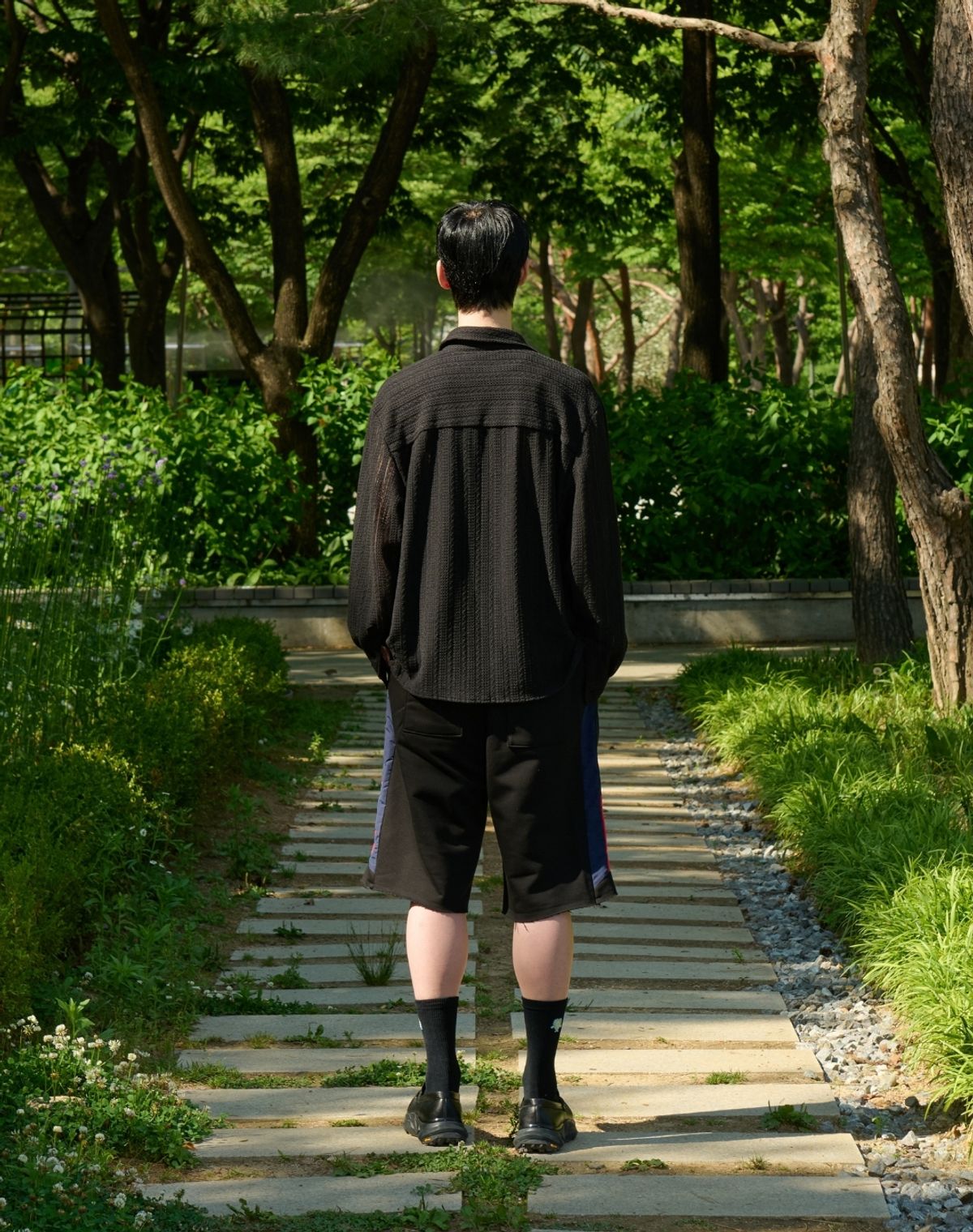 오디너리피플(ORDINARY PEOPLE) RE : Patchline Color Trackers Sweat Half Pants [BLACK]