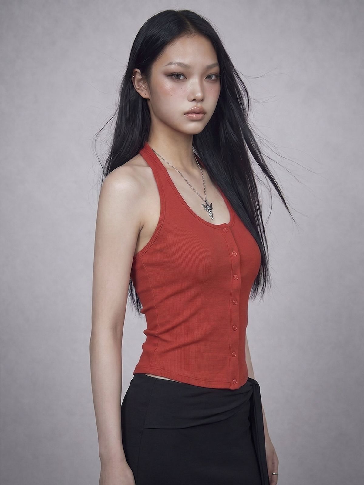 바운더리(BOUNDARY) GLAM HALTER NECK SLIM TOP RD_B261MSM105