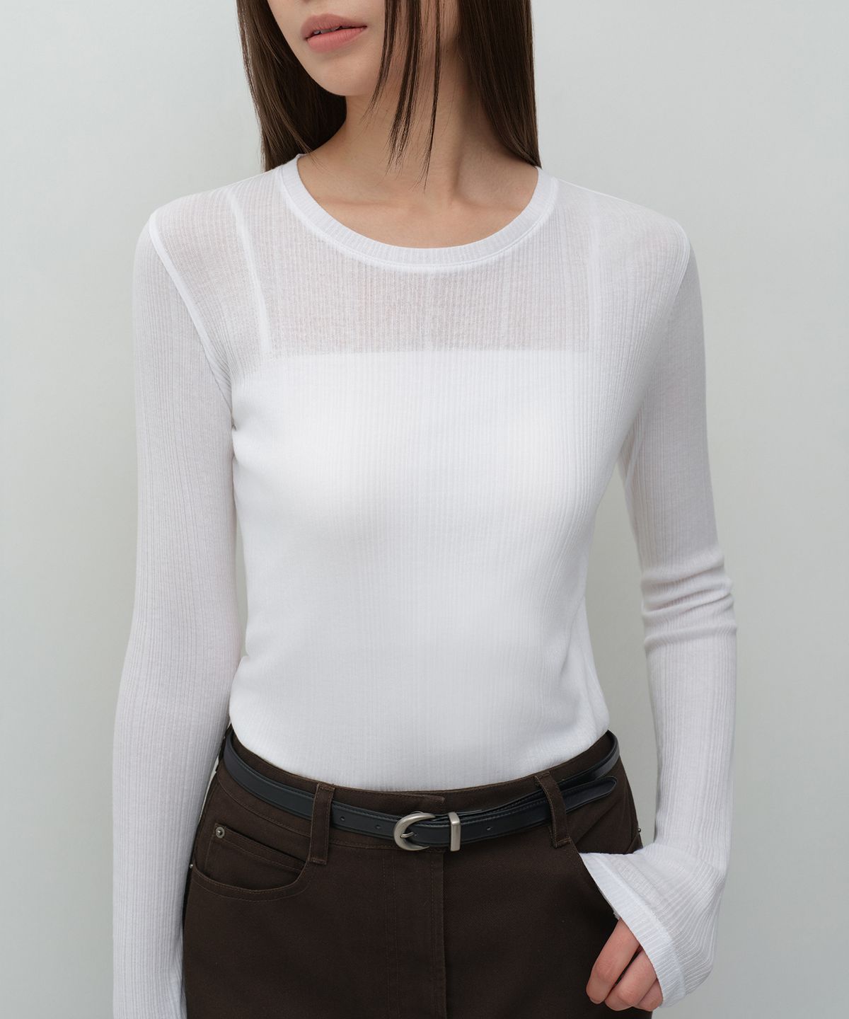무신사 스탠다드 우먼(MUSINSA STANDARD WOMAN) 우먼즈 소프트 리브드 긴소매 티셔츠 [화이트]