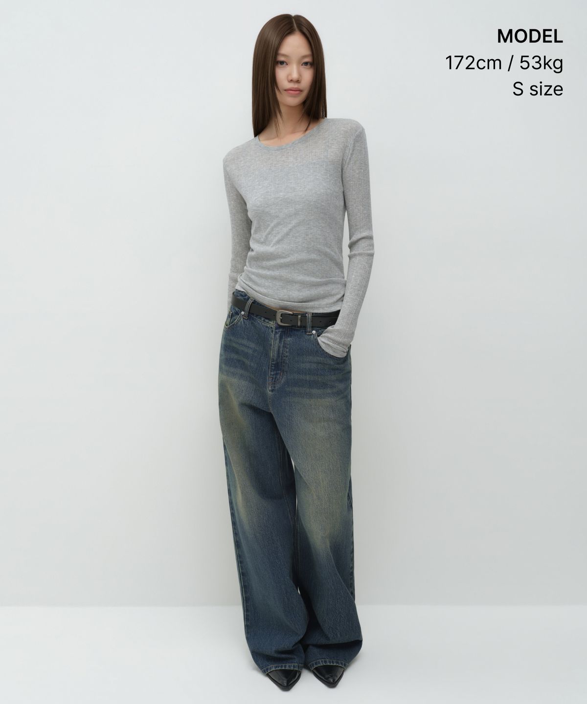 무신사 스탠다드 우먼(MUSINSA STANDARD WOMAN) 우먼즈 소프트 리브드 긴소매 티셔츠 [미디엄 그레이]