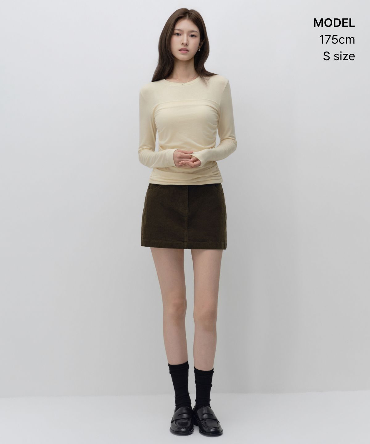 무신사 스탠다드 우먼(MUSINSA STANDARD WOMAN) 우먼즈 프론트 셔링 긴소매 티셔츠 [버터 크림]