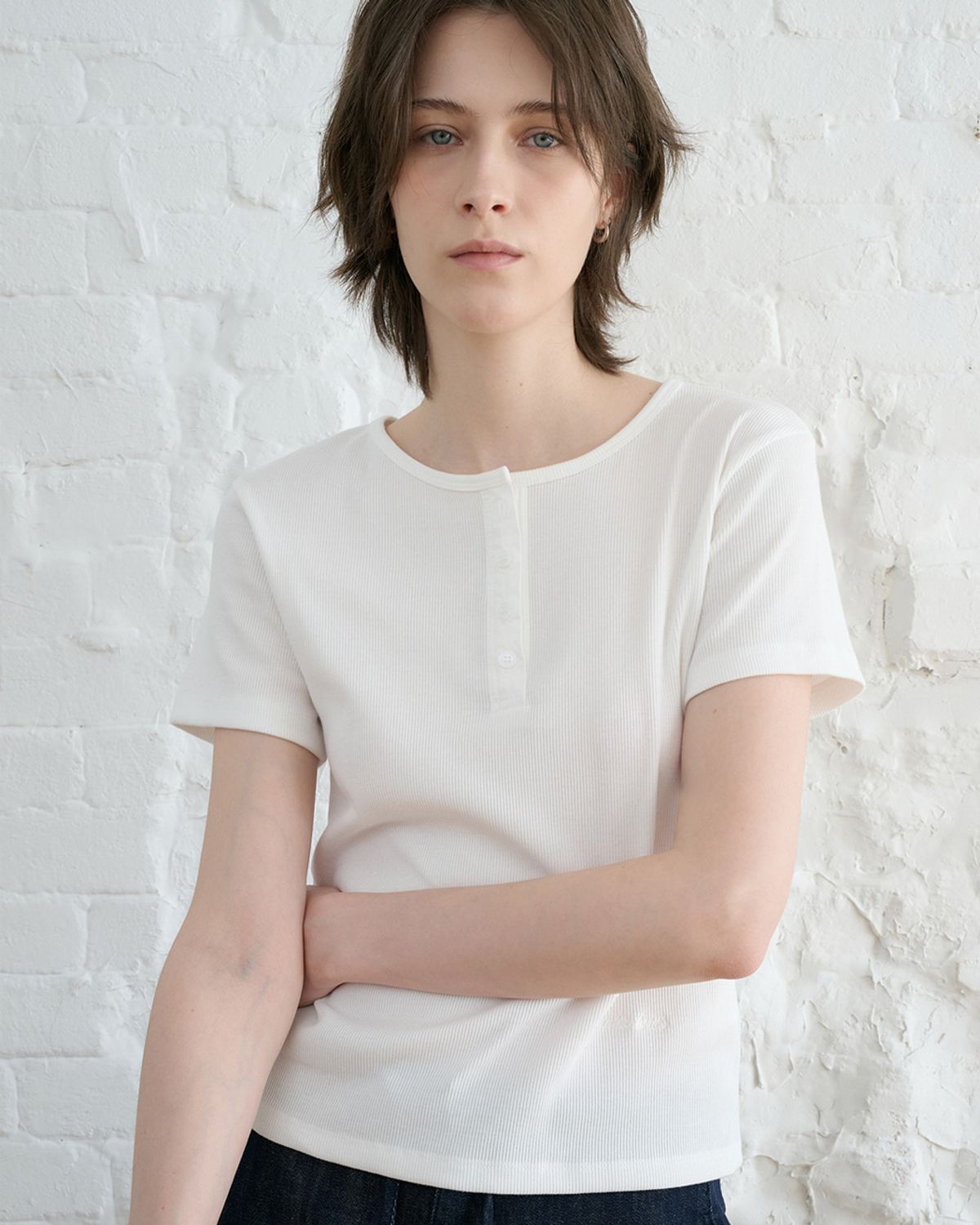 블루브릭(BLUEBRICK) Button half t-shirt (3colors)
