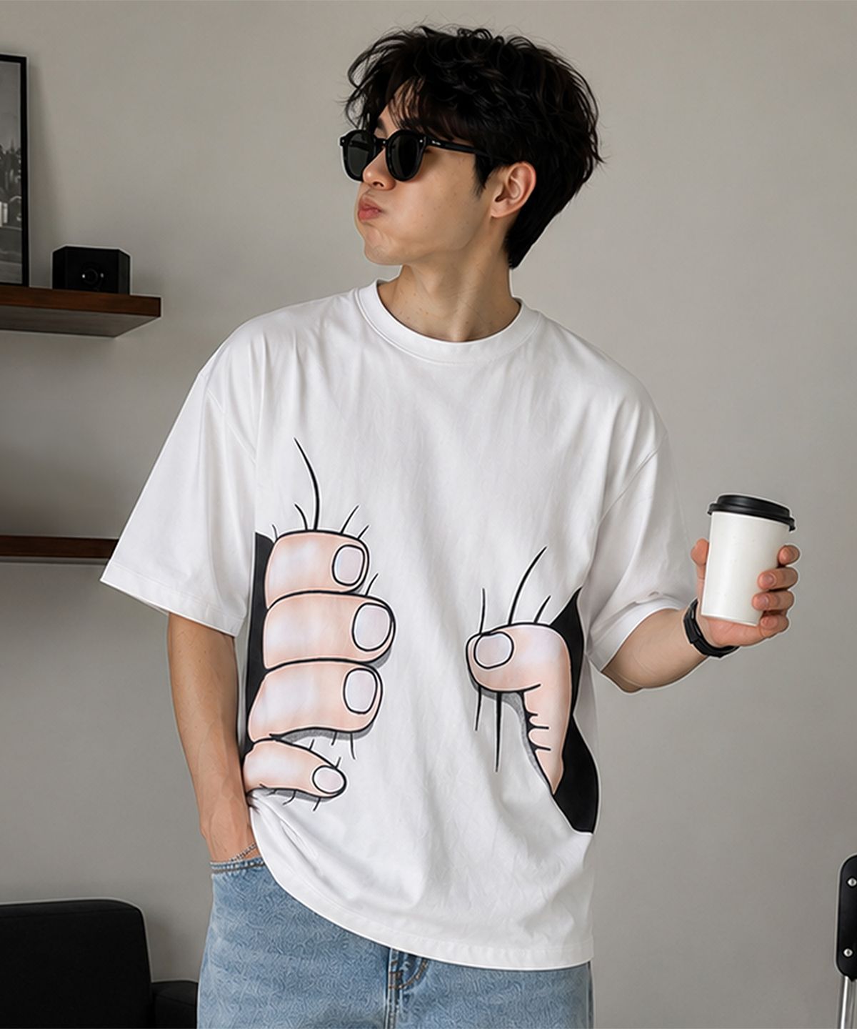 앨빈클로(ALVINCLO) 허리가 얇아 보이는 HAND 반팔티셔츠 AST3643 (1COLOR)