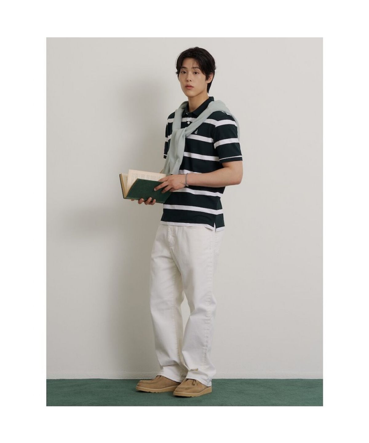 빈폴 멘(BEANPOLE MEN) 볼드 스트라이프 피케 티셔츠  그린