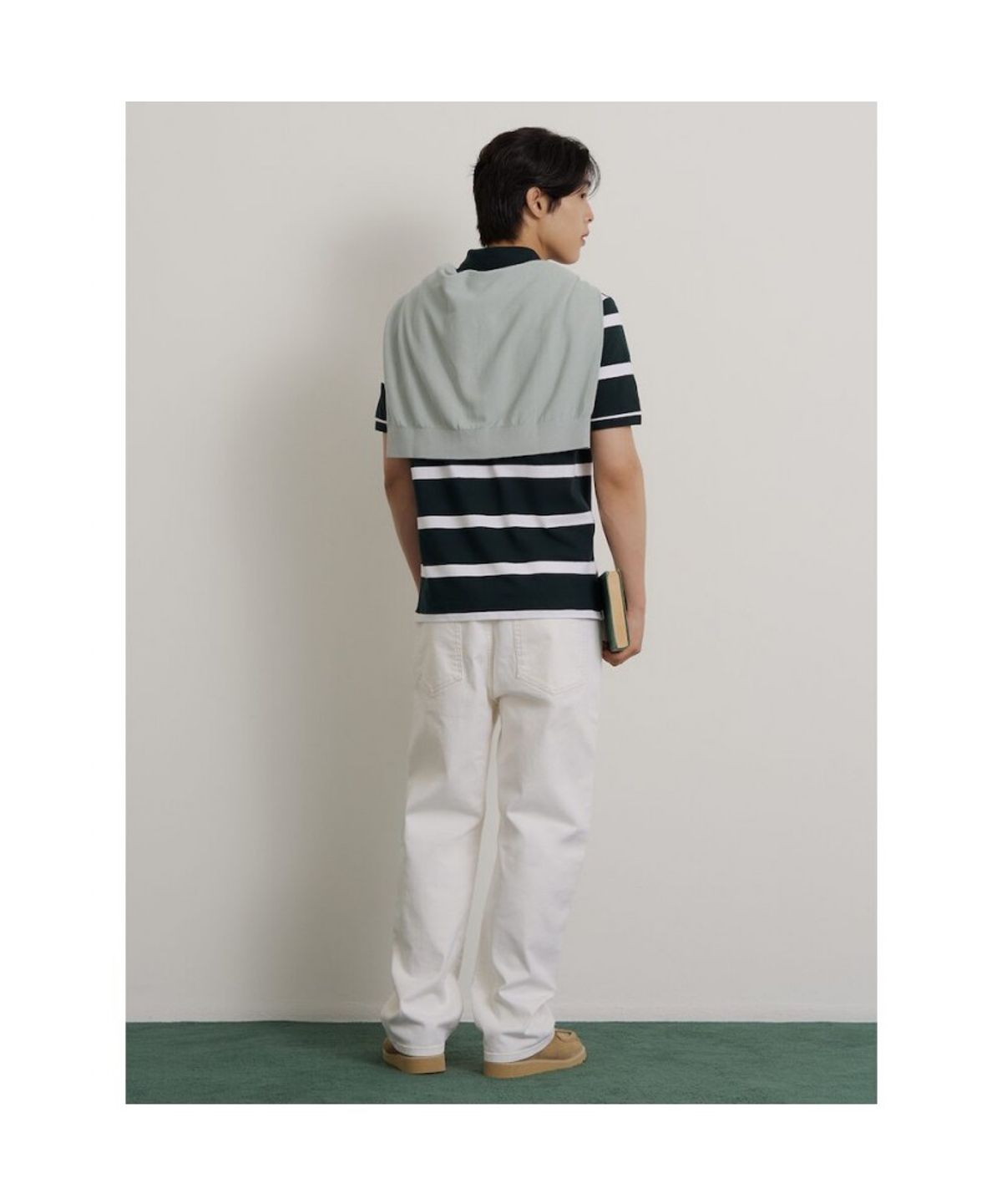 빈폴 멘(BEANPOLE MEN) 볼드 스트라이프 피케 티셔츠  그린