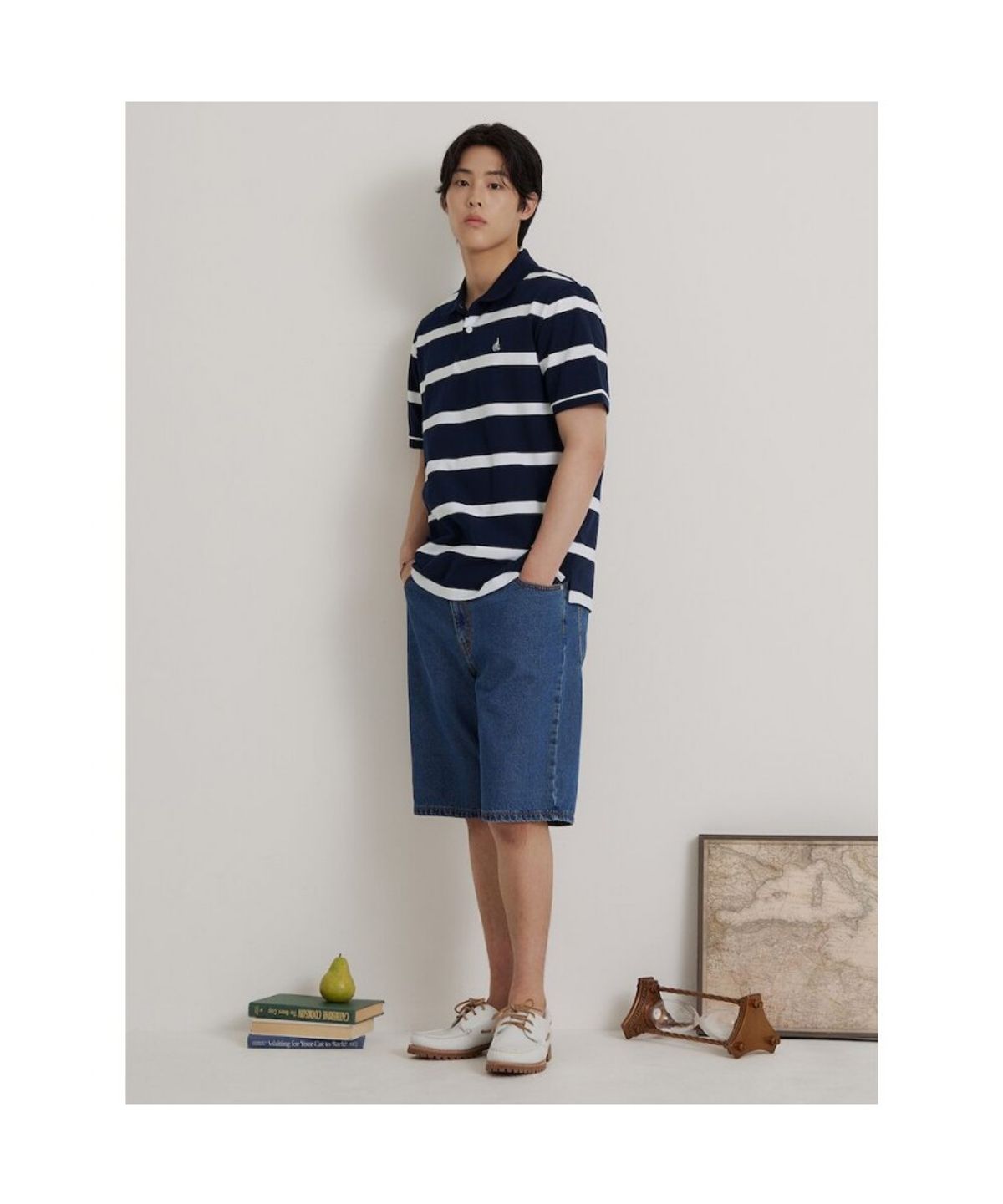 빈폴 멘(BEANPOLE MEN) 볼드 스트라이프 피케 티셔츠  네이비
