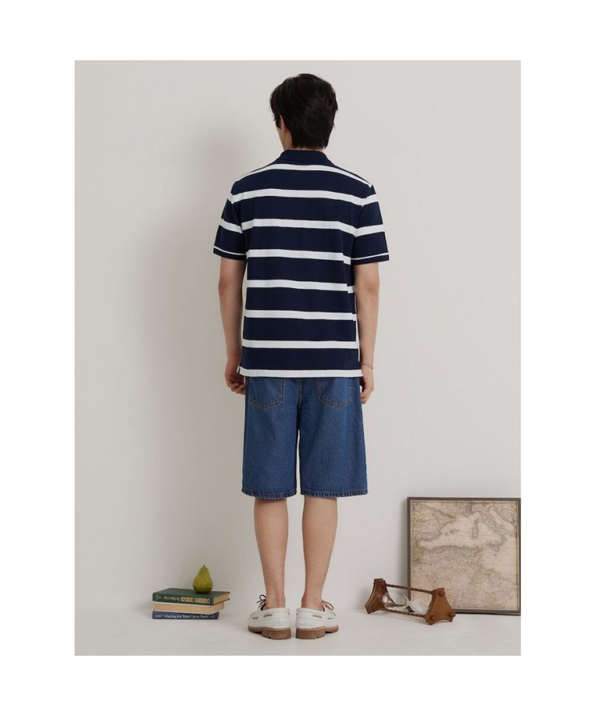 빈폴 멘(BEANPOLE MEN) 볼드 스트라이프 피케 티셔츠  네이비