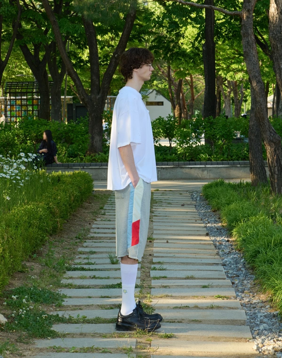 오디너리피플(ORDINARY PEOPLE) RE : Patchline Color Trackers Sweat Half Pants [GRAY]