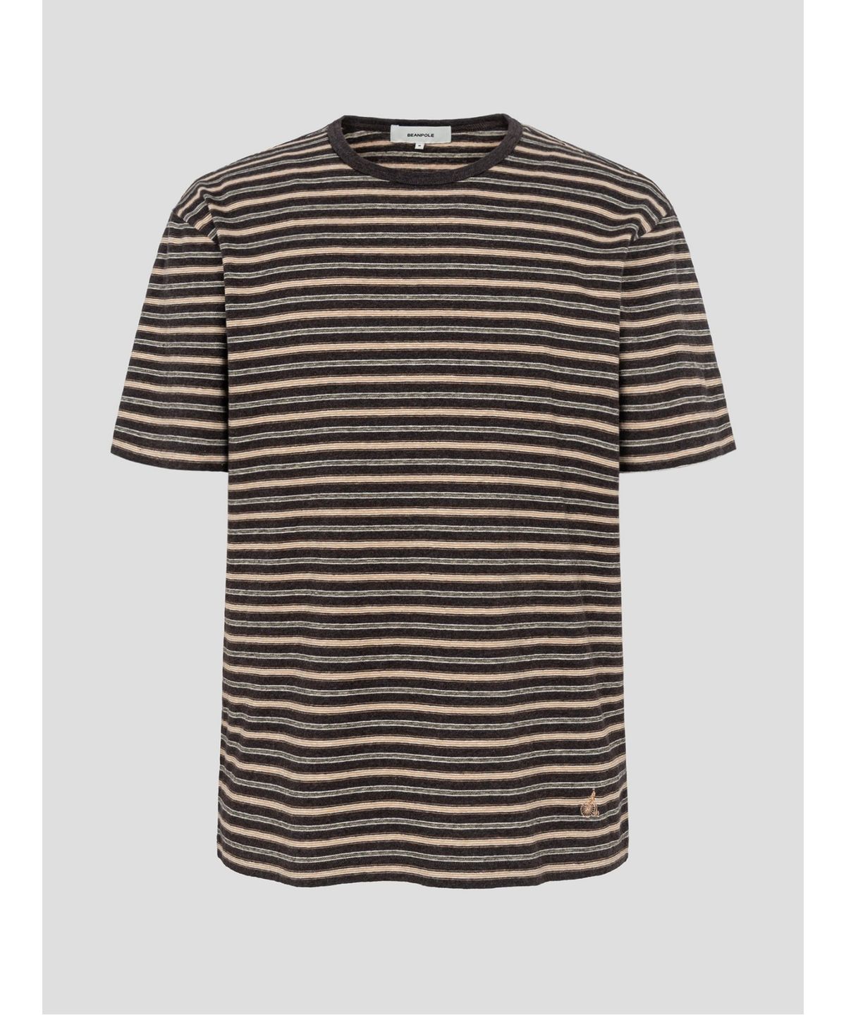 빈폴 멘(BEANPOLE MEN) 코튼 리넨 스트라이프 라운드 티셔츠  브라운