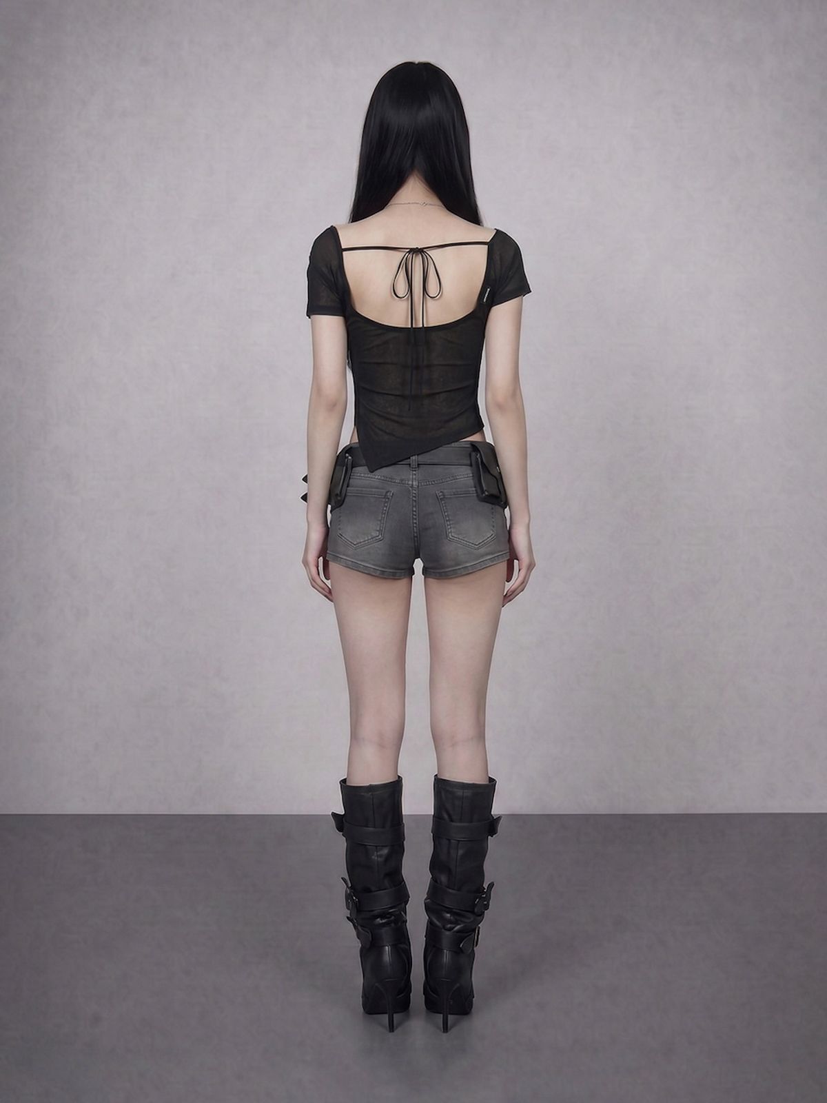 바운더리(BOUNDARY) GLAM BACK STRAP SHEER CROP TOP BK_B261MSM108