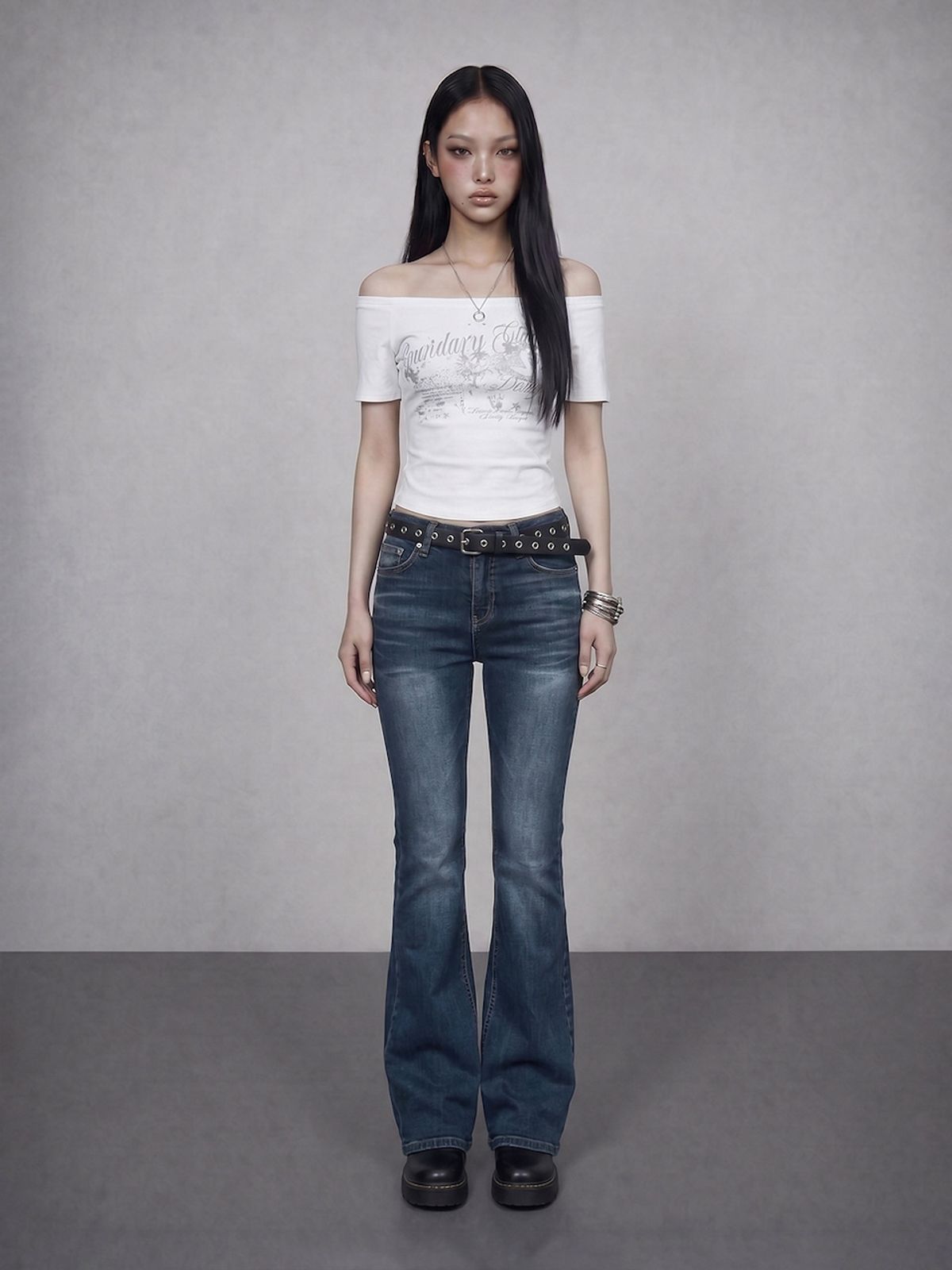 바운더리(BOUNDARY) GLAM OFF SHOULDER PRINTED TEE-SHIRTS IV_B261MSM116