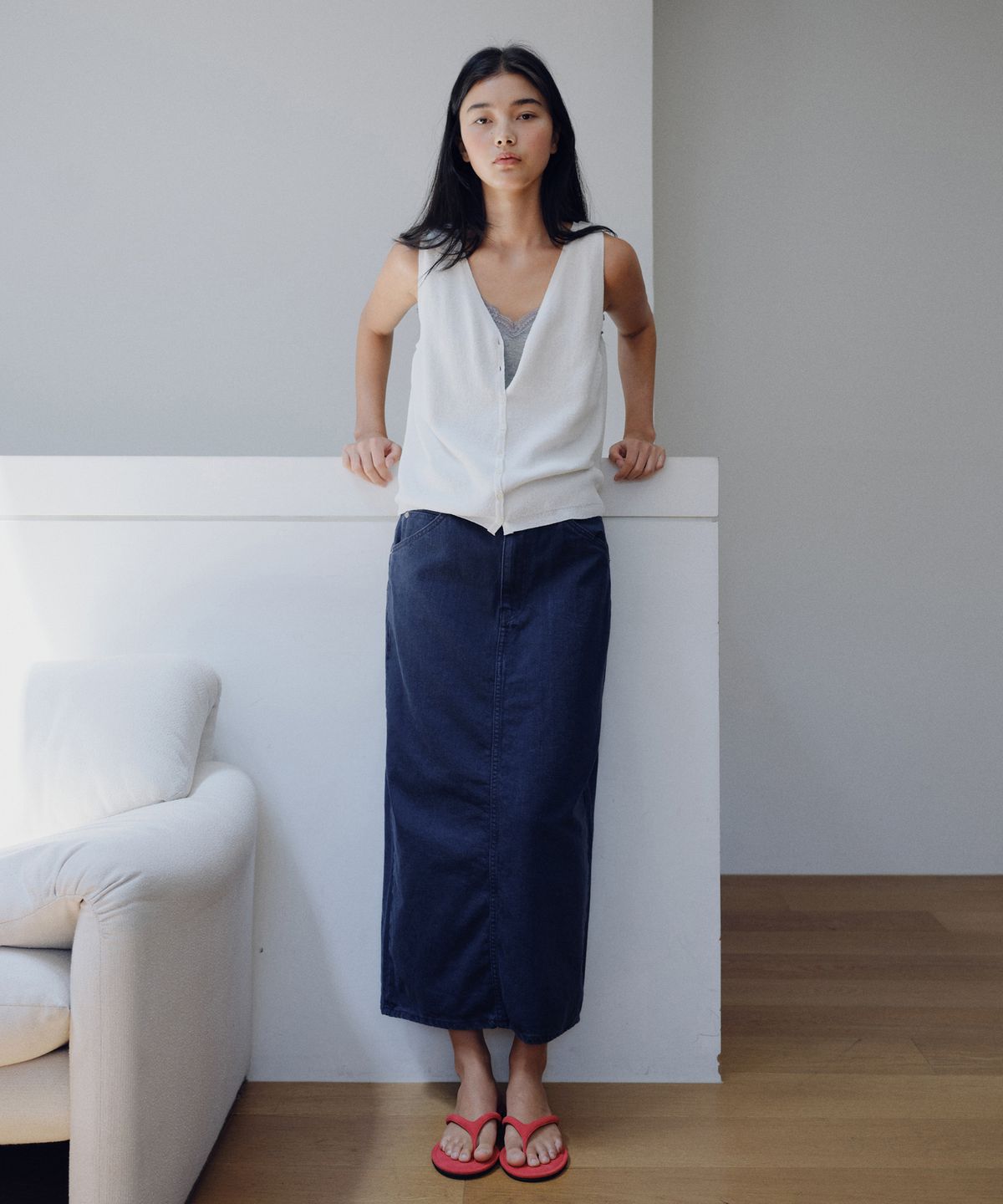 유라고(URAGO) Denim H-line long skirt