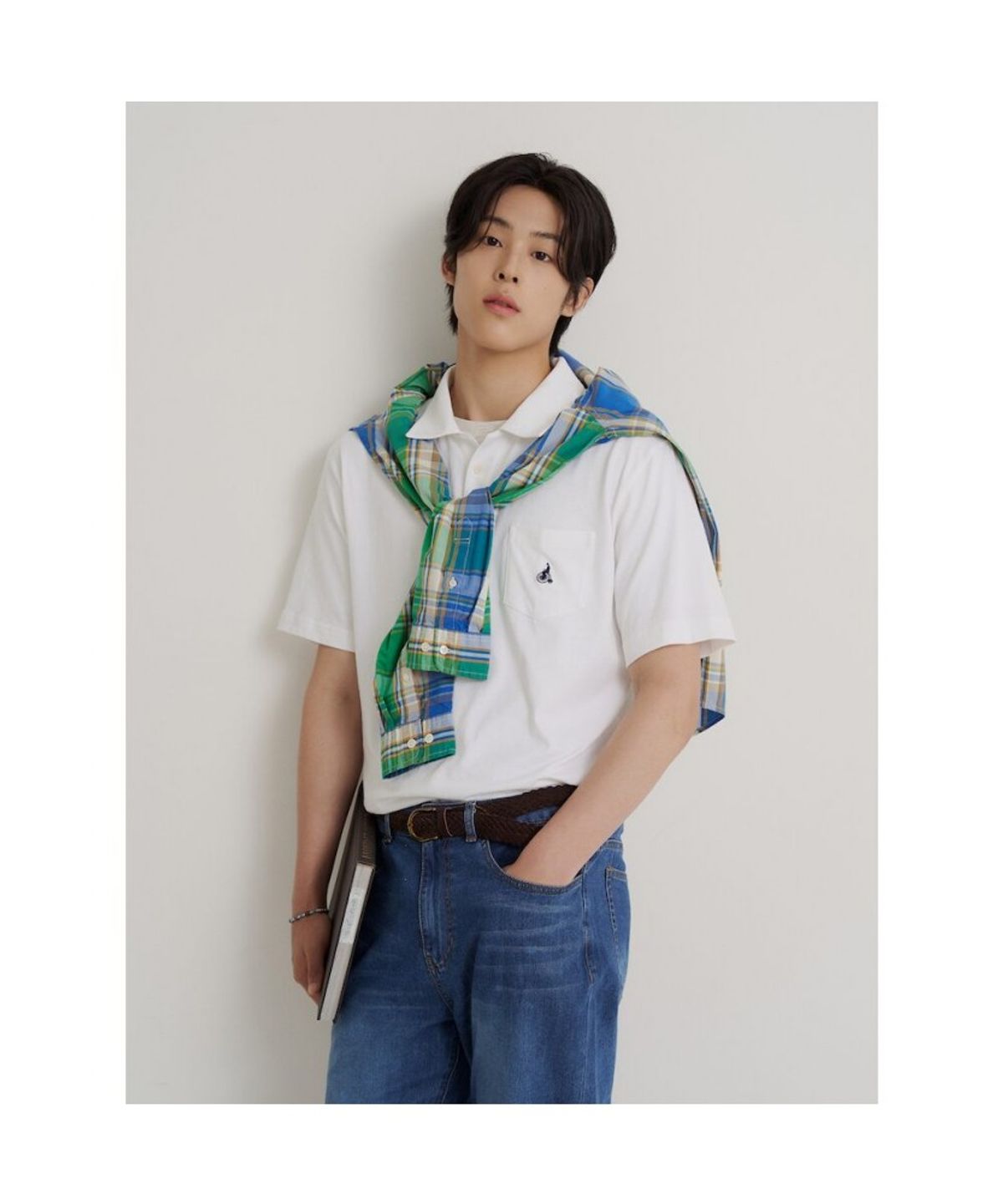 빈폴 멘(BEANPOLE MEN) 코튼 리넨 오픈넥 티셔츠  화이트