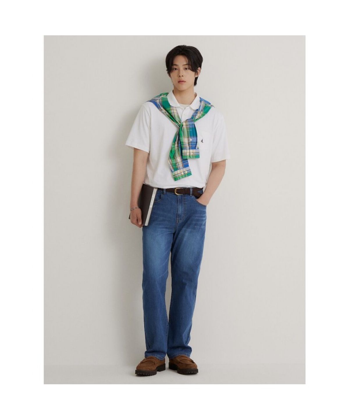 빈폴 멘(BEANPOLE MEN) 코튼 리넨 오픈넥 티셔츠  화이트