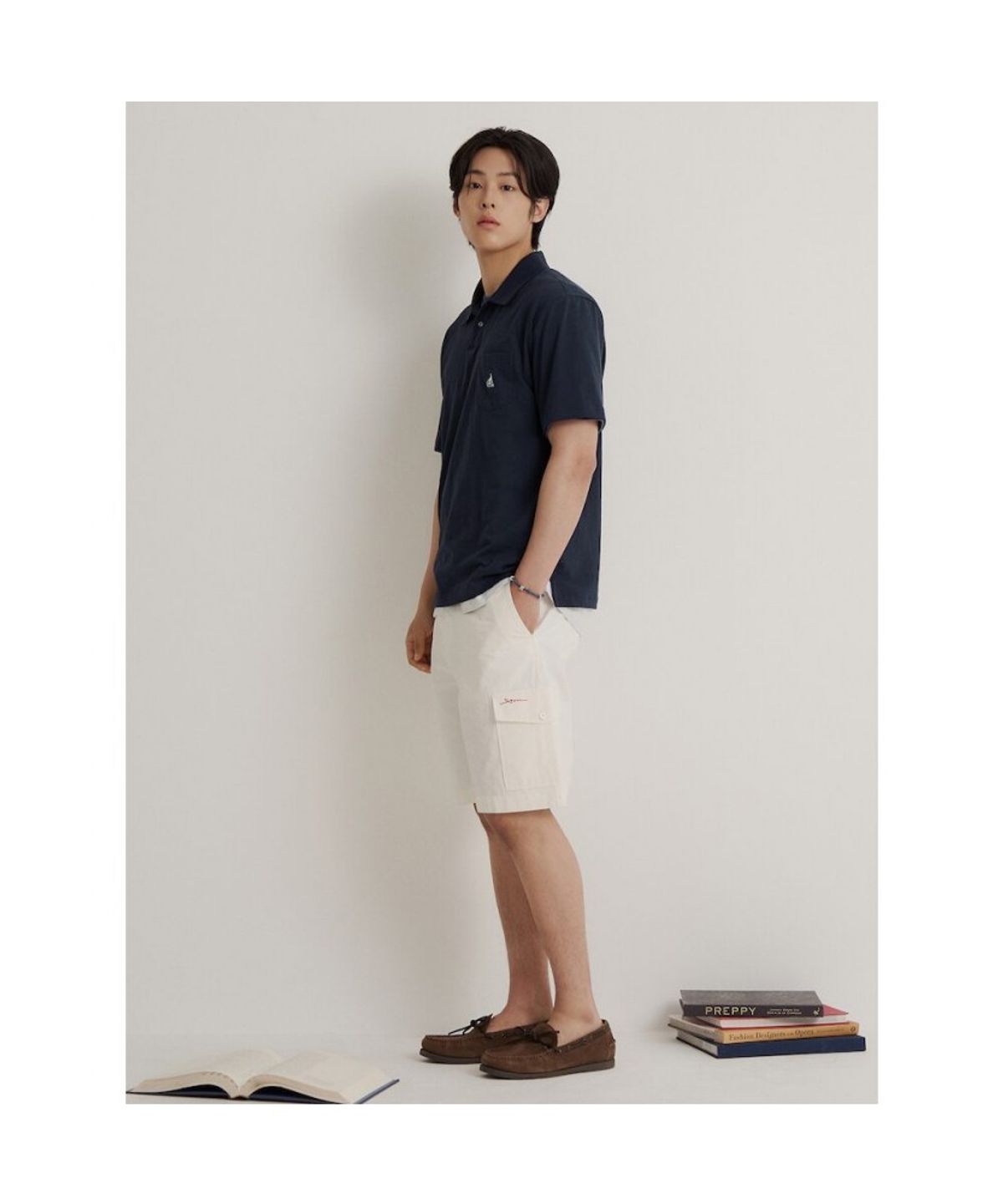 빈폴 멘(BEANPOLE MEN) 코튼 리넨 오픈넥 티셔츠  네이비