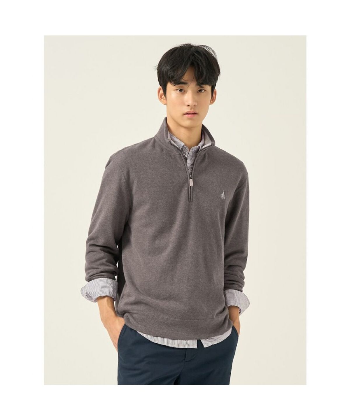 빈폴 멘(BEANPOLE MEN) 클래식 소프트 코튼 쿼터집 티셔츠  브라운