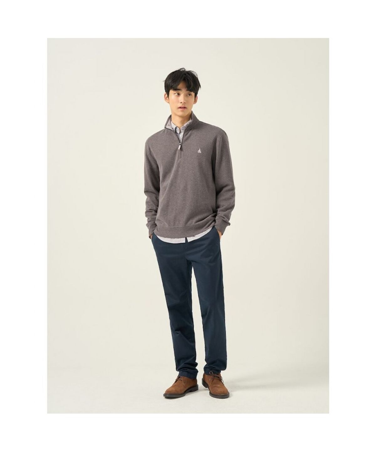 빈폴 멘(BEANPOLE MEN) 클래식 소프트 코튼 쿼터집 티셔츠  브라운
