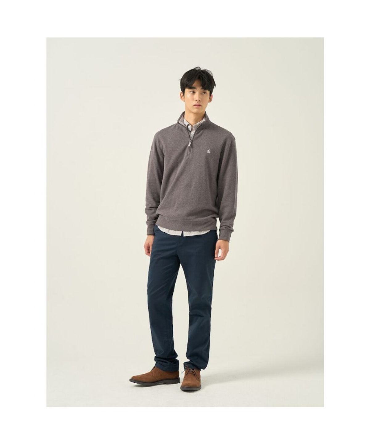 빈폴 멘(BEANPOLE MEN) 클래식 소프트 코튼 쿼터집 티셔츠  브라운