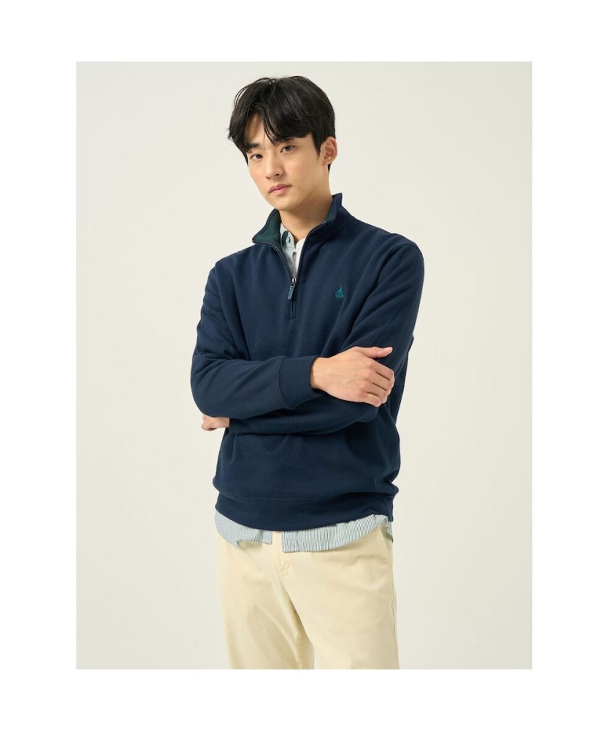 빈폴 멘(BEANPOLE MEN) 클래식 소프트 코튼 쿼터집 티셔츠  네이비