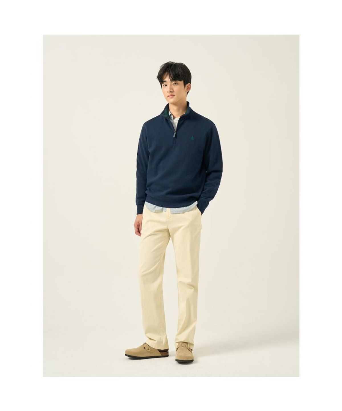 빈폴 멘(BEANPOLE MEN) 클래식 소프트 코튼 쿼터집 티셔츠  네이비