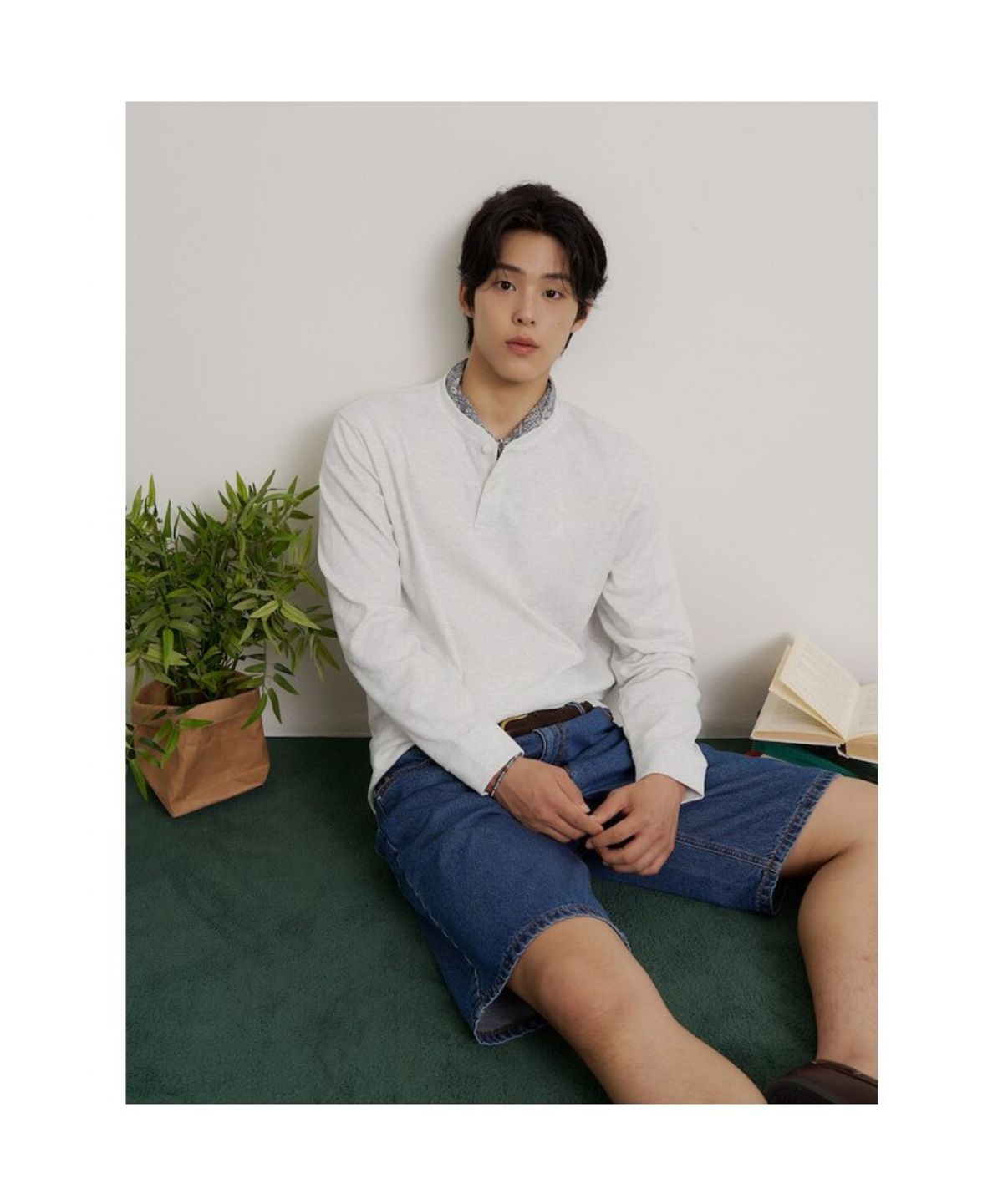 빈폴 멘(BEANPOLE MEN) 강연밀라노 긴소매 헨리넥 티셔츠  아이보리