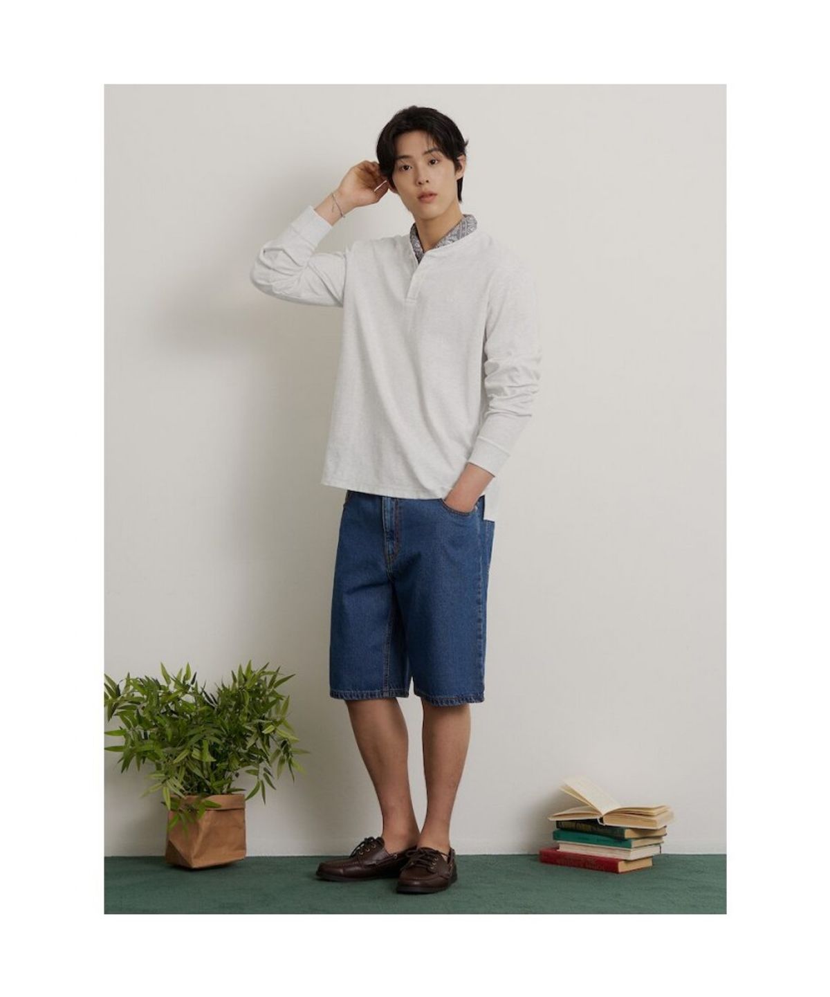 빈폴 멘(BEANPOLE MEN) 강연밀라노 긴소매 헨리넥 티셔츠  아이보리