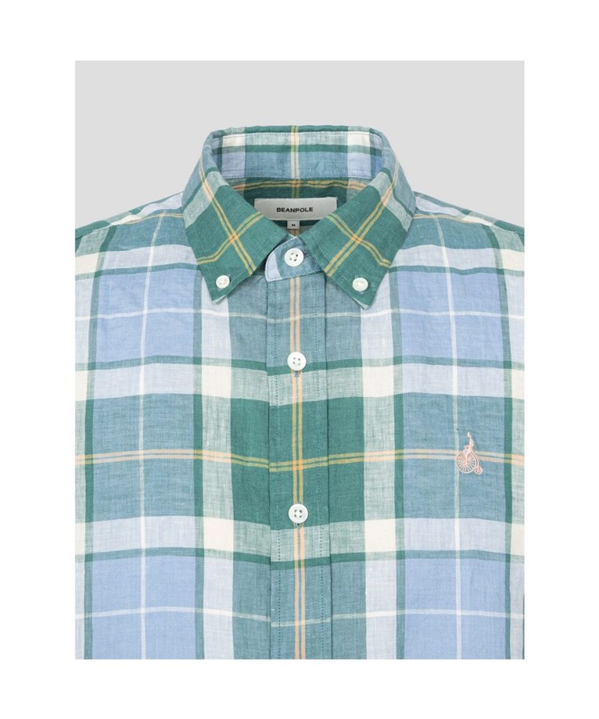 빈폴 멘(BEANPOLE MEN) 리넨 빅체크 반소매 셔츠  그린