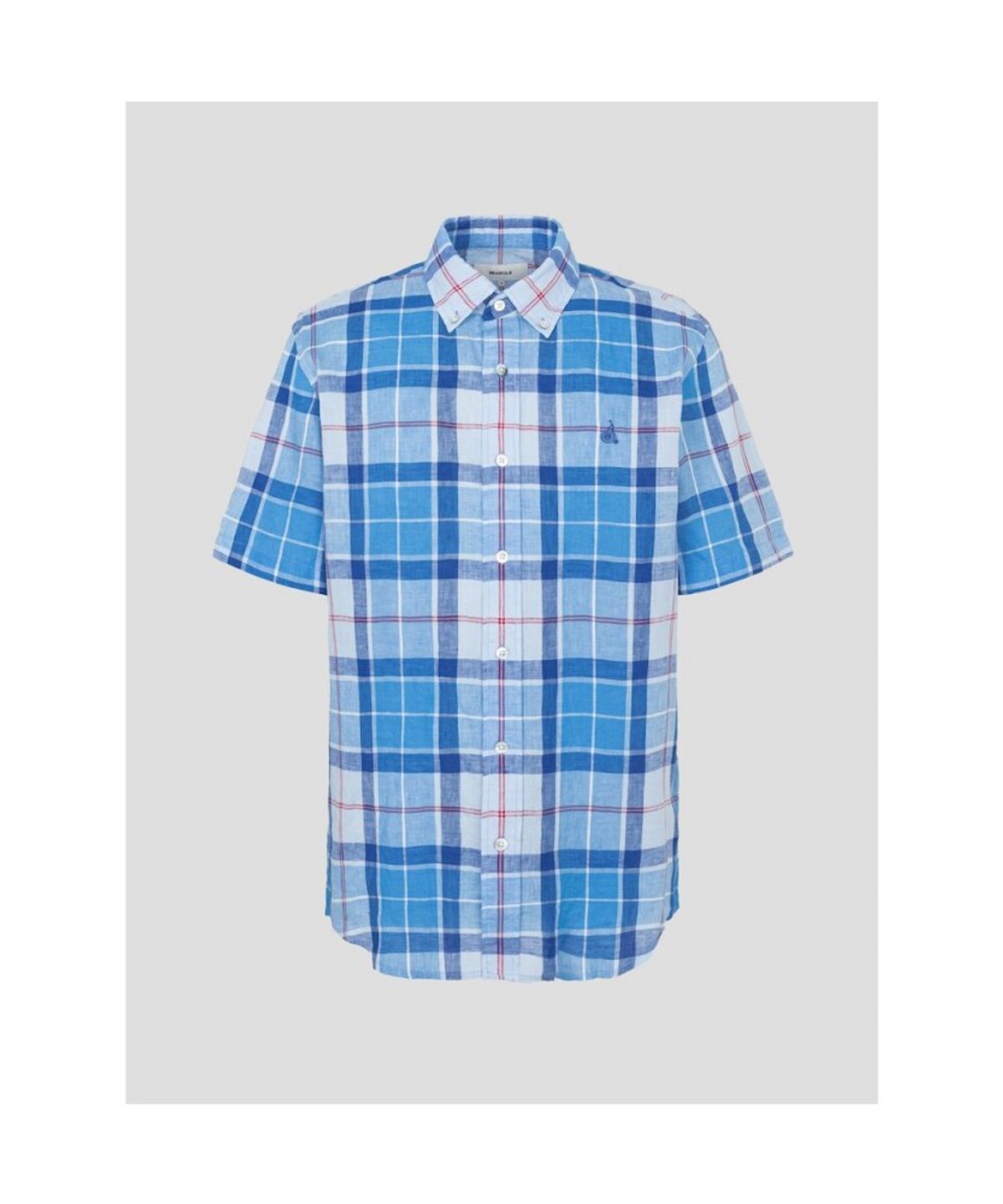 빈폴 멘(BEANPOLE MEN) 리넨 빅체크 반소매 셔츠  블루