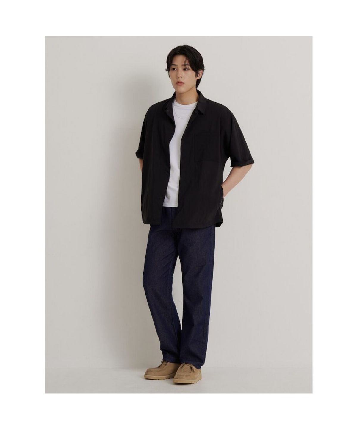 빈폴 멘(BEANPOLE MEN) 아우터형 반소매 셔츠  블랙