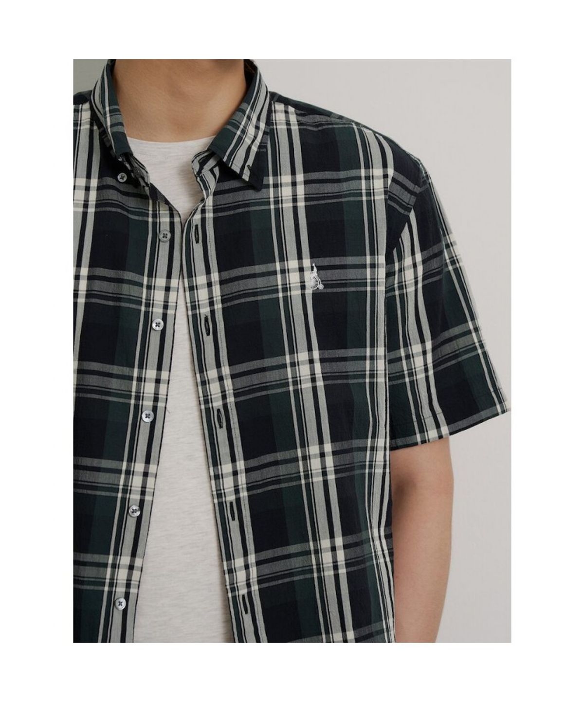 빈폴 멘(BEANPOLE MEN) 시어서커 빅체크 반소매 셔츠  그린