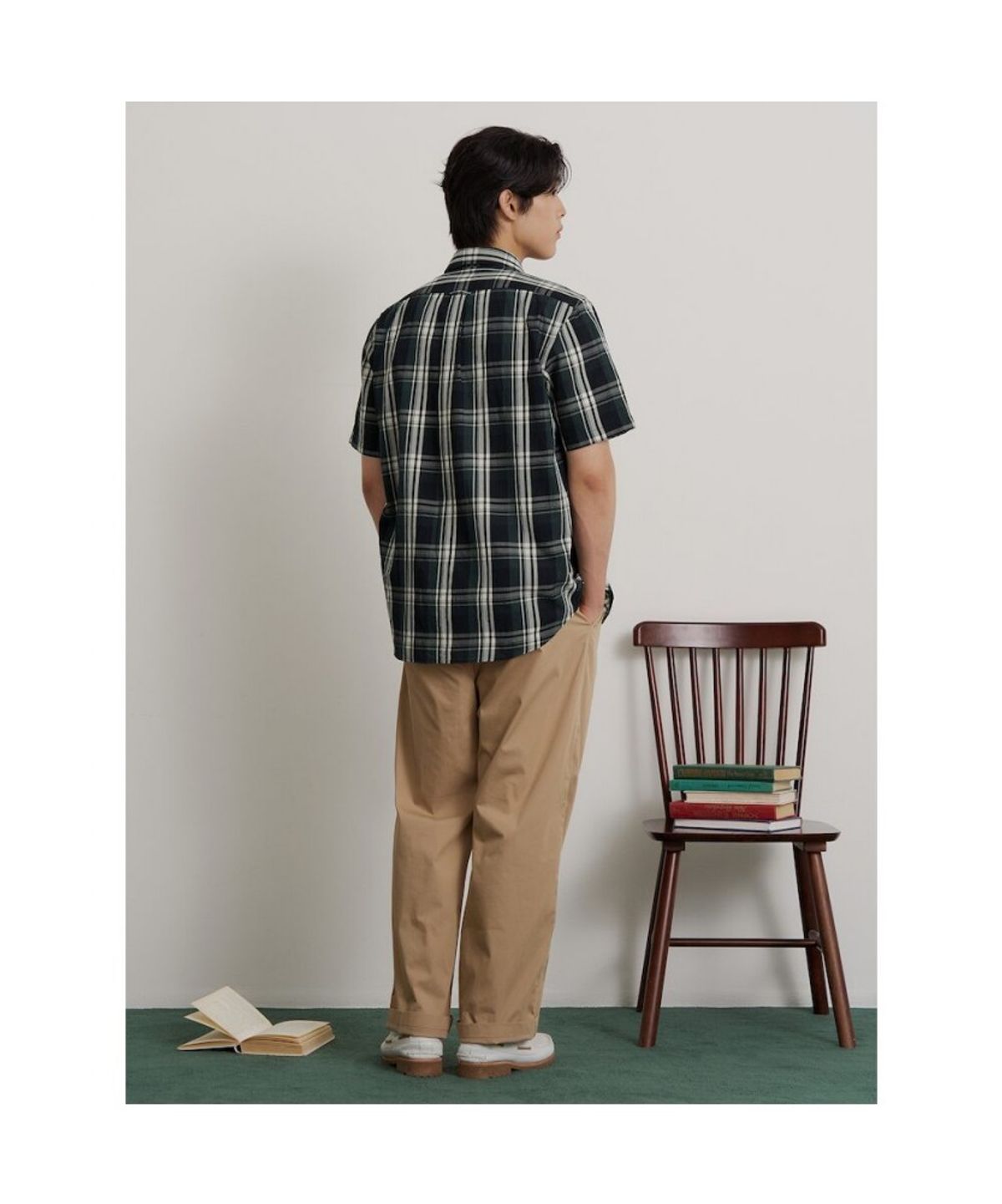 빈폴 멘(BEANPOLE MEN) 시어서커 빅체크 반소매 셔츠  그린