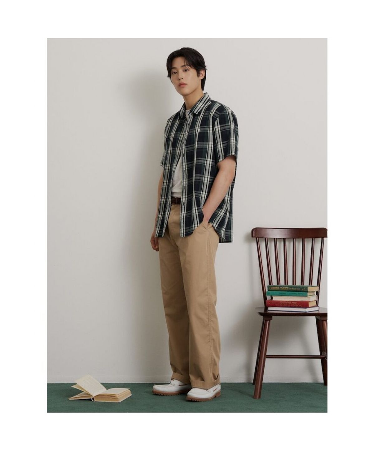빈폴 멘(BEANPOLE MEN) 시어서커 빅체크 반소매 셔츠  그린